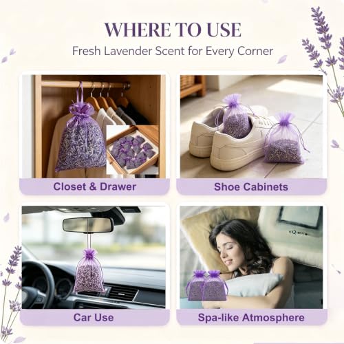 16 Pack Lavender Sachets for Drawer and Closet - Potent Fragrance Release