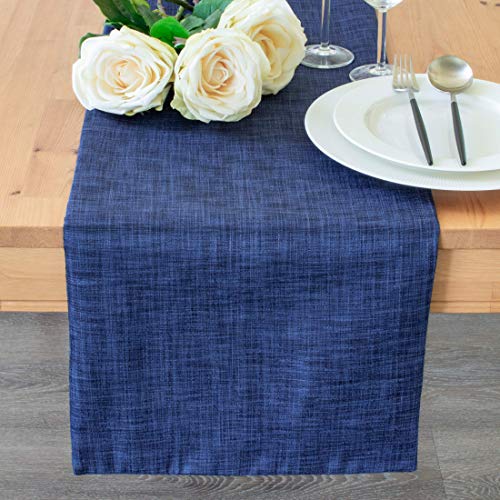 Dark Blue 13x120 Inch Table Runner Fabric Lined for Dining & Wedding Decor - The White Petals