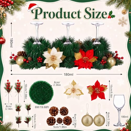 Christmas Table Centerpiece Kit - DIY Holiday Decor with Wine Glasses & Greens