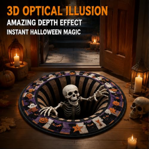 Halloween 3D Optical Illusion Rug Ghost Skeleton Pumpkin Decor - Variation F