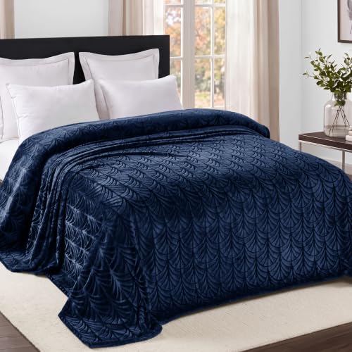 Whale Flotilla Navy Twin XL Flannel Fleece Blanket - 90x66