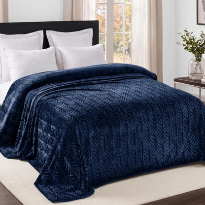 Whale Flotilla Navy Twin XL Flannel Fleece Blanket - 90x66