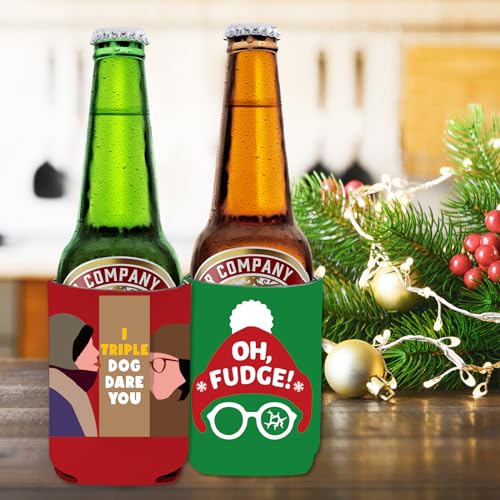 Christmas Beer Can Covers Set of 8 - Reusable Neoprene Christmas Movie Drink Sleeves for 12 oz Cans & Bottles
