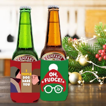 Christmas Beer Can Covers Set of 8 - Reusable Neoprene Christmas Movie Drink Sleeves for 12 oz Cans & Bottles