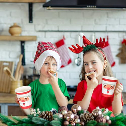 Santa Christmas Paper Coffee Cups with Handles - 100 Pcs
