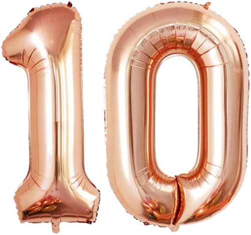 GOER Jumbo Number 10 Balloons - 42 Inch Champagne Gold Foil Helium Balloons for 10th Birthday & Anniversary