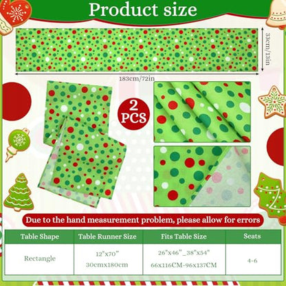Christmas Polka Dot Table Runner Set - 2 Pieces, 13x72 Inches