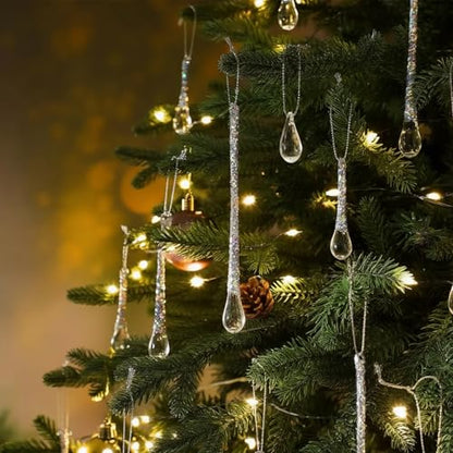 36 Clear Glass Teardrop Christmas Ornaments with Hanging Strings