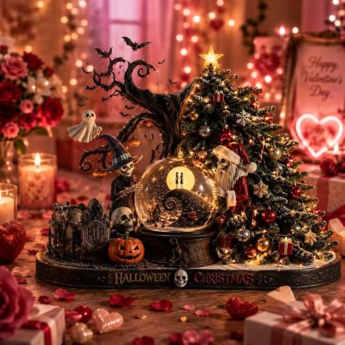 Halloween Christmas Snow Globe Decoration with Lights - Spooky & Festive Home Decor