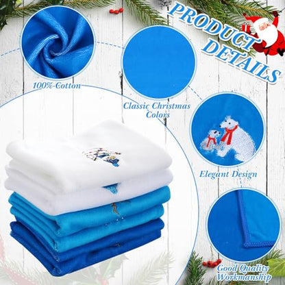 Christmas Embroidered Hand Towels Set - 6 Holiday Decorative Kitchen & Bathroom Towels - Novelty