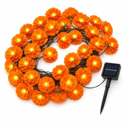 21Ft Solar Marigold Garland with 30 LED Flowers - Outdoor Halloween & Día de los Muertos Decor - Variation of THIS Listing