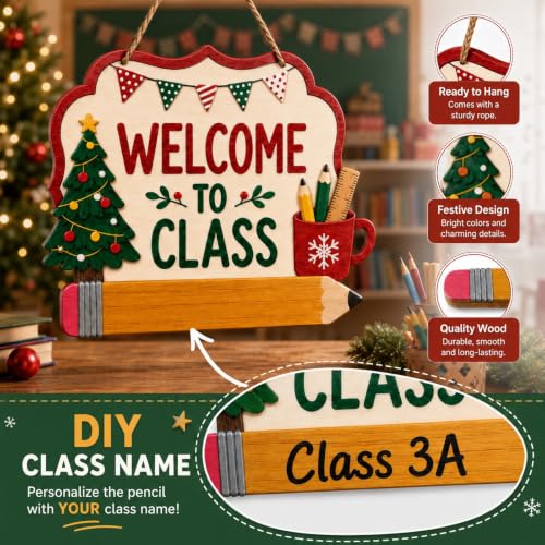 Wood Teacher Door Sign - Personalized Classroom Holiday Decor