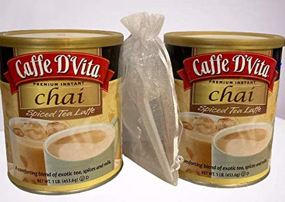 Caffe D'Vita Exotic Spiced Chai Tea Latte - Pack of 2 - Premium Instant 1 lb Mix - Plastic Coffee Measuring Scoop Included