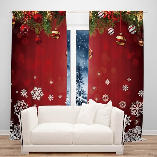 Snowflake Christmas Window Curtains 82x84 Inches - Holiday Decor for Bedroom & Living Room - 2 Panel