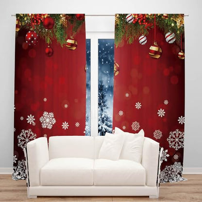 Snowflake Christmas Window Curtains 82x84 Inches - Holiday Decor for Bedroom & Living Room - 2 Panel
