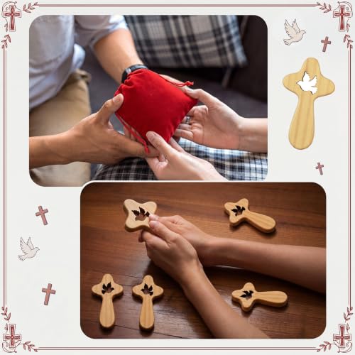 Holy Spirit Dove Pocket Cross Set with Red Velvet Pouches - Christian Prayer Accessory