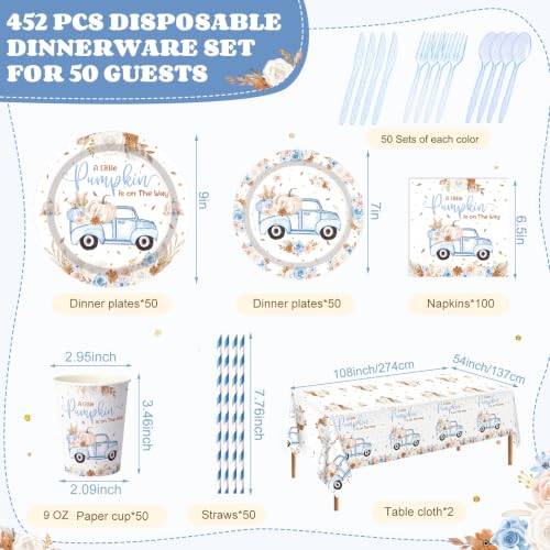 Blue and Brown Little Pumpkin Baby Shower Party Tableware Set for 50 Guests