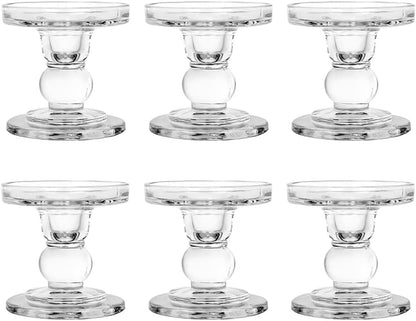 Skiennix Glass Candlestick Set - Elegant Crystal Candle Holders for Weddings & Home Decor | Clear, 6 Pieces