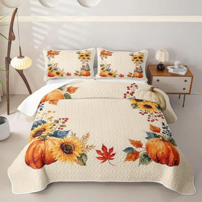 Feelyou Pumpkin Quilt Set Twin Size - Yellow Red Kids Bedding