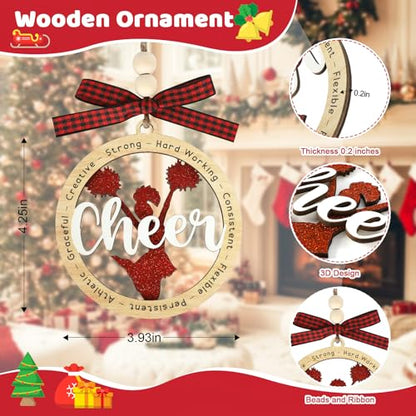 Cheer Christmas Ornament - Wooden Holiday Decor for Cheerleader Gifts - Red, 3.93 Inches - Cheer Variation