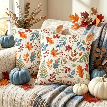 Autumn Maple Leaf Fall Pillow Covers 20x20 Inch Set of 2 Farmhouse Thanksgiving Decor