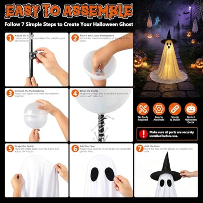 Halloween Ghost Decorations 2 Pack - 5FT Lighted Floating Ghosts with Remote