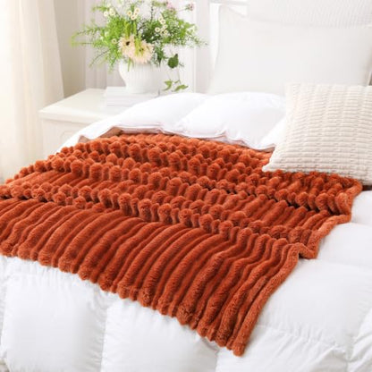 Burnt Orange 50x60 Inch Throw Blanket with 3D Stripe Design for Couch Cozy Home Decor