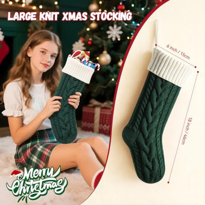 18-Inch Christmas Stockings Large Knit Socks - Green Body / Ivory Cuff - Pack of 1