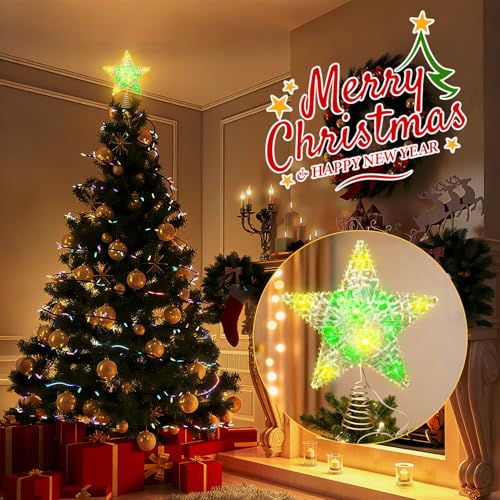9-Inch Gold and White Christmas Tree Topper with Remote, Color Changing & Music Sync