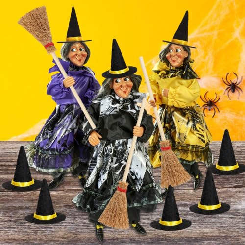 Mini Witch Hats & Brooms Set Halloween Hanging Party Decor - Halloween C