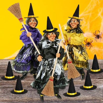 Mini Witch Hats & Brooms Set Halloween Hanging Party Decor - Halloween C