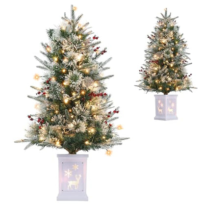 Garvee 3Ft Holiday Christmas Tree with Snowman Base and Fiber Elk Variation