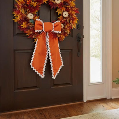 Fall Wreath Sash for Front Door - Orange Satin DIY Embroidery Accessory - 5x54 Inches (Variation: Orange / 1)