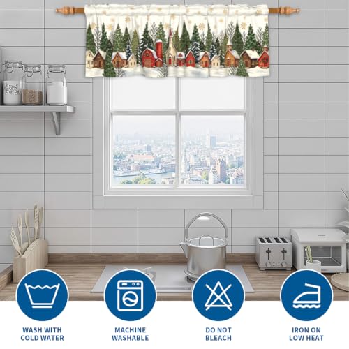 Christmas Village Snowy Window Valance - Rustic Winter Kitchen Decor 54x18 Inch - Variation 2