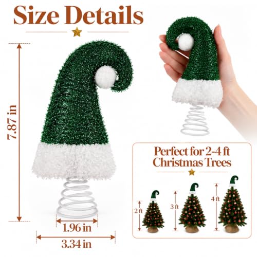 Christmas Tree Topper - 6 Inch Green Santa Hat for Holiday Decor - Timer & Battery Operated