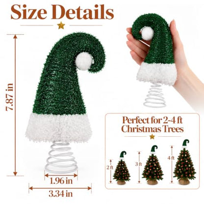 Christmas Tree Topper - 6 Inch Green Santa Hat for Holiday Decor - Timer & Battery Operated