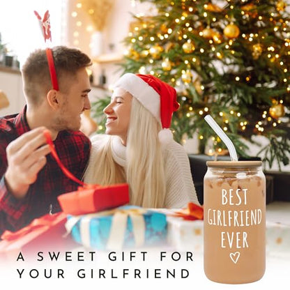 Girlfriend Gift Can Glass - 16 Oz with Lid, Straw & Brush - Variation 4