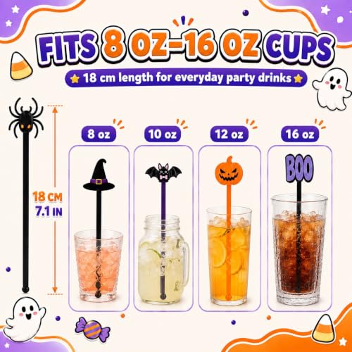 Classic Halloween Cocktail Stir Sticks - 36 Assorted 7.1 Inch Drink Swizzles