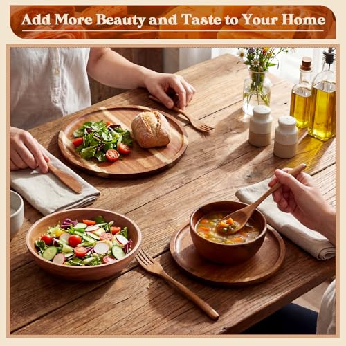 42 Pcs Acacia Wood Dinnerware Set - Wooden Plates Bowls & Utensils, Variation 42