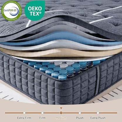 Queen Mattress 10 Inch Hybrid Cooling Gel Memory Foam with Pocket Springs - Medium Firm, Zoned Support, Removable Cover
