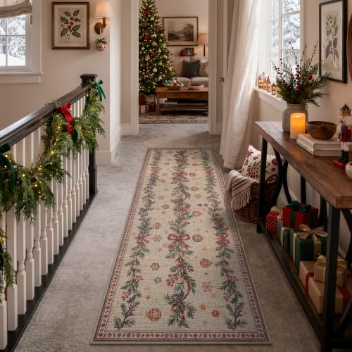 Lahome Christmas Runner Rug 2x6 ft Non Slip Holiday Hallway Kitchen Decor - Christmas Vines