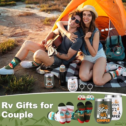 Patelai Classic Camping Gift Set for Couples - Stainless Steel Tumblers, Socks & Keychains