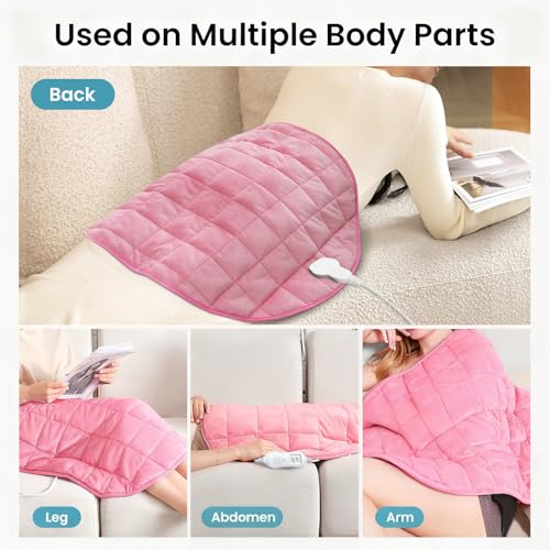 Weighted Heating Pad 5lbs for Back Cramps and Muscle Relief - Pink, 29x24 Inches