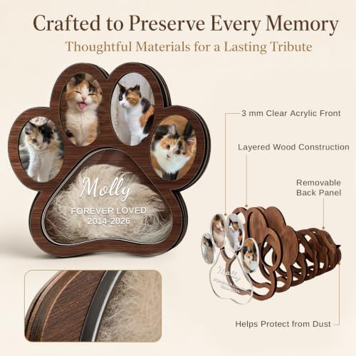Walnut Personalized Wooden Pet Memorial Shadow Box for Pet Hair & Keepsakes