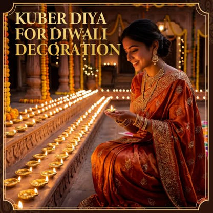 50 Pcs Brass Diya Oil Lamps for Pooja Diwali Decor Lotus Design - Reusable