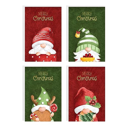 20 Christmas Gnome Cards with Envelopes & Gold Foil Stickers - Santa Theme