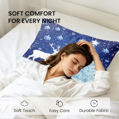 King Size Blue Christmas Pillow Cases Set of 2 - Ultra Soft Microfiber, Envelope Closure