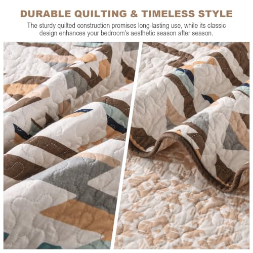 100% Cotton Queen Quilt Set with Southwestern Aztec Design - Breathable & Cozy Bedding