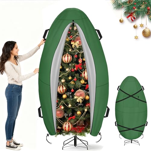 9FT Christmas Tree Cover Storage Bag - Heavy Duty Green with Straps & Drawstring (Variation: Green / 9FT_300D)