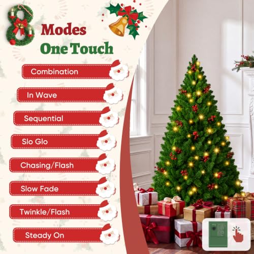 4.5 Ft Pre-Lit Artificial Christmas Tree with 120 LED Lights and Red Berries